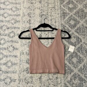 Free People Ribbed V-Neck Tank Top - Brown